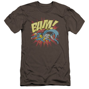 AN OFFCIALLY LICENSED DC BAM MEN'S PREMIUM SLIM FIT T-SHIRT CHARCOAL