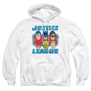 AN OFFCIALLY LICENSED DC FACES OF JUSTICE ADULT UNISEX PULLOVER HOODIE WHITE