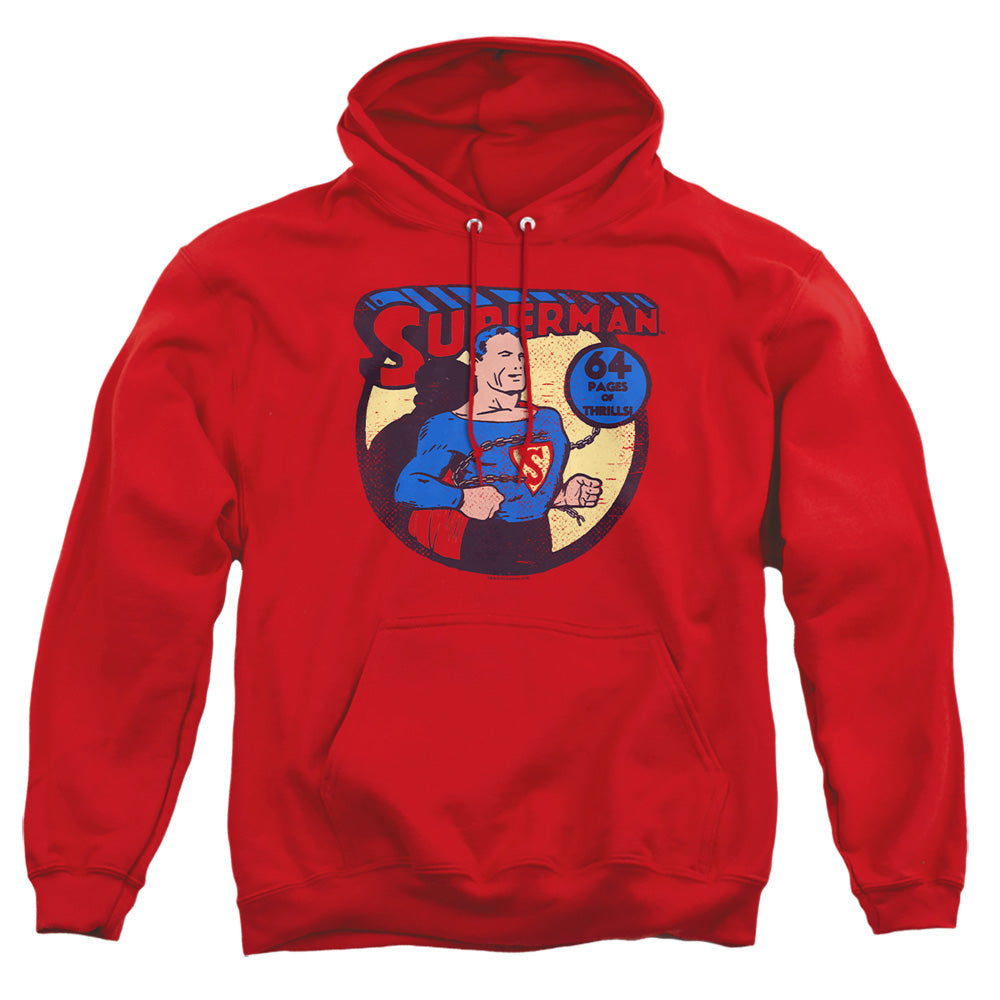 AN OFFCIALLY LICENSED DC SUPERMAN 64 ADULT UNISEX PULLOVER HOODIE RED