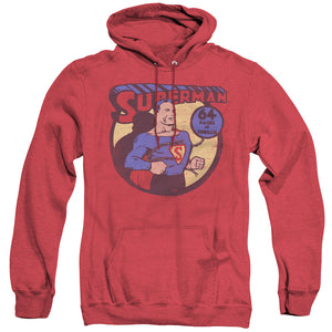 AN OFFCIALLY LICENSED DC SUPERMAN 64 ADULT UNISEX HEATHER PULLOVER HOODIE RED