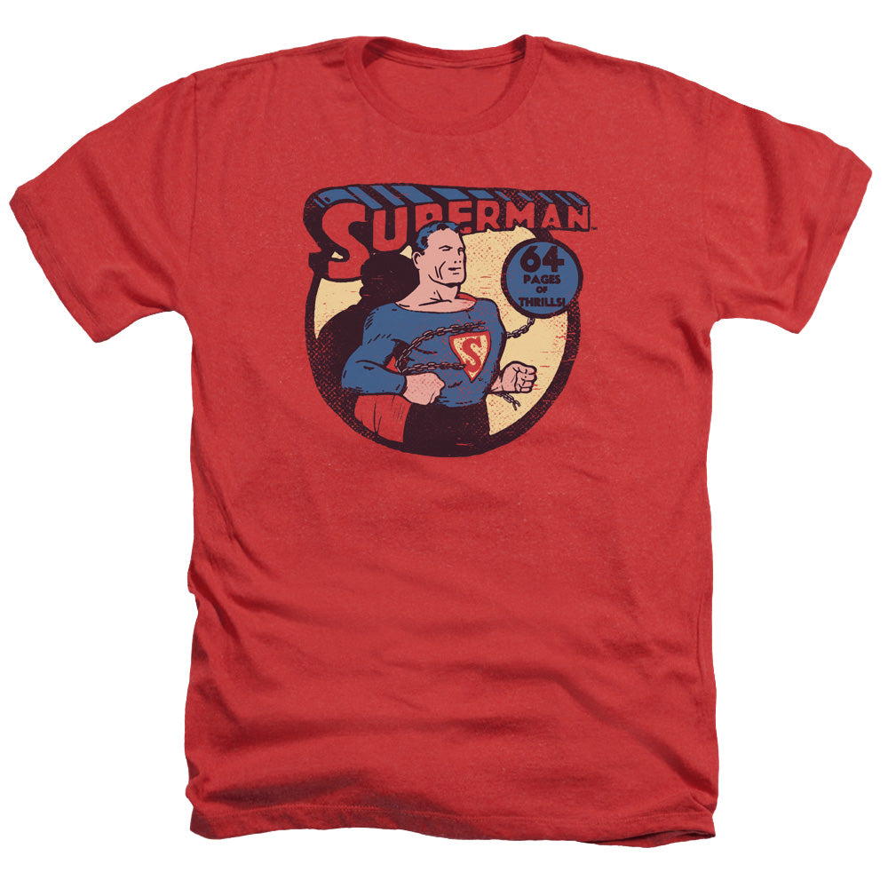 AN OFFCIALLY LICENSED DC SUPERMAN 64 MEN'S HEATHER T-SHIRT RED