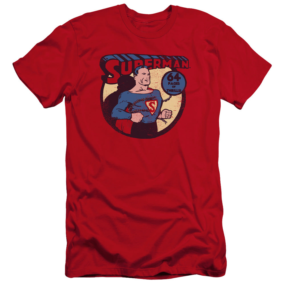 AN OFFCIALLY LICENSED DC SUPERMAN 64 MEN'S PREMIUM SLIM FIT T-SHIRT RED