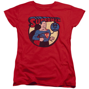 AN OFFCIALLY LICENSED DC SUPERMAN 64 WOMEN'S REGULAR FIT T-SHIRT RED