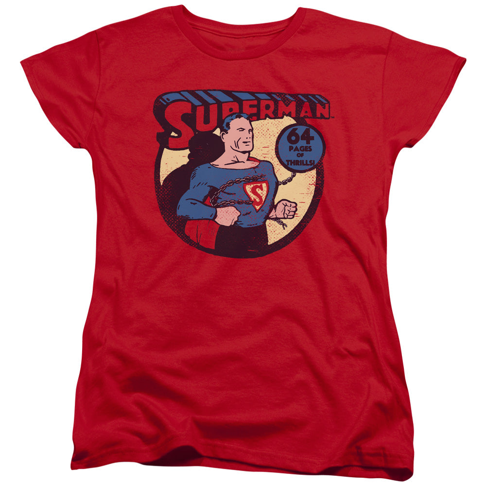AN OFFCIALLY LICENSED DC SUPERMAN 64 WOMEN'S REGULAR FIT T-SHIRT RED