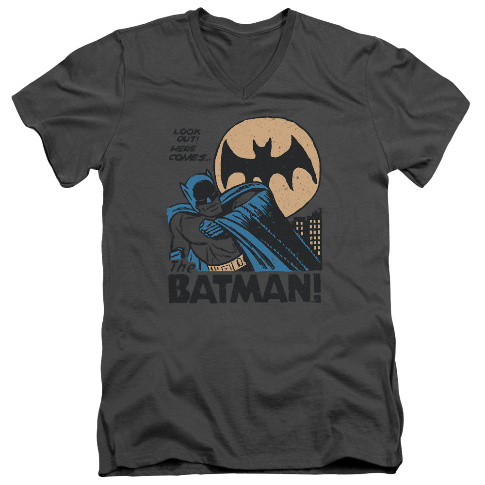 AN OFFCIALLY LICENSED DC LOOK OUT MEN'S V-NECK T-SHIRT CHARCOAL