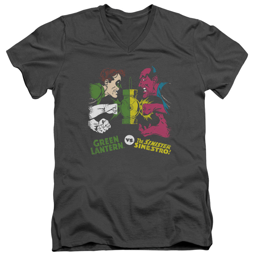 AN OFFCIALLY LICENSED DC GL VS SINESTRO MEN'S V-NECK T-SHIRT CHARCOAL