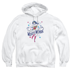 AN OFFCIALLY LICENSED DC WONDER STARS ADULT UNISEX PULLOVER HOODIE WHITE