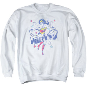 AN OFFCIALLY LICENSED DC WONDER STARS ADULT UNISEX CREWNECK SWEATSHIRT WHITE