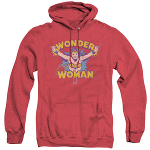 AN OFFCIALLY LICENSED DC FLYING THROUGH ADULT UNISEX HEATHER PULLOVER HOODIE RED