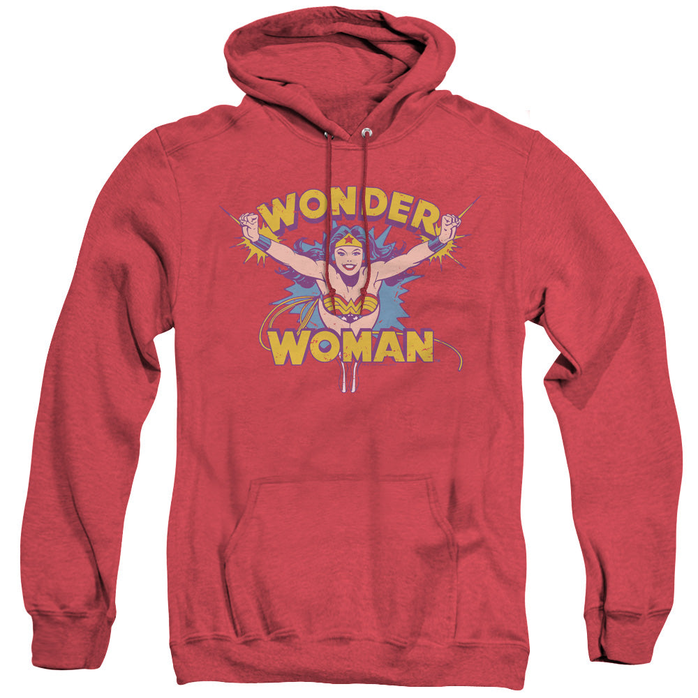 AN OFFCIALLY LICENSED DC FLYING THROUGH ADULT UNISEX HEATHER PULLOVER HOODIE RED
