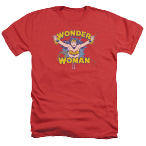 AN OFFCIALLY LICENSED DC FLYING THROUGH MEN'S HEATHER T-SHIRT RED
