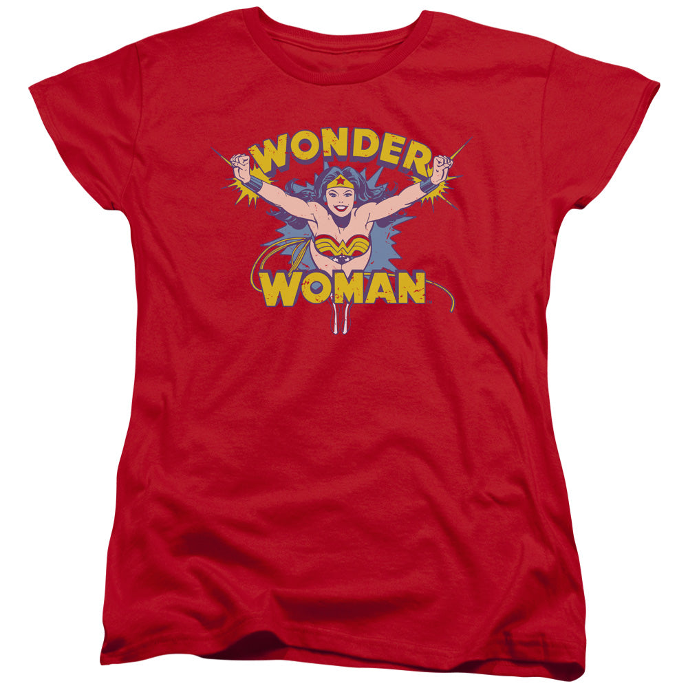 AN OFFCIALLY LICENSED DC FLYING THROUGH WOMEN'S REGULAR FIT T-SHIRT RED