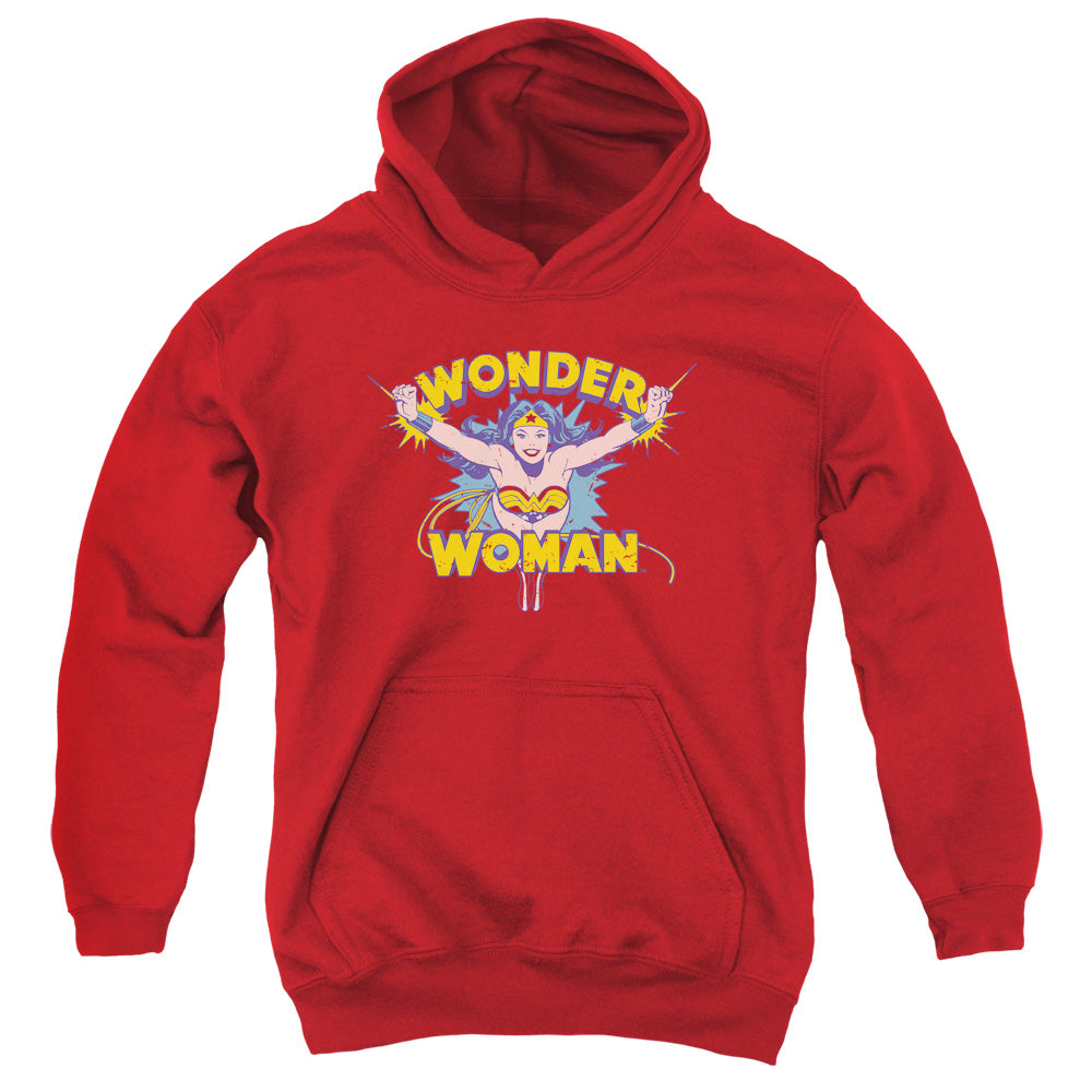 AN OFFCIALLY LICENSED DC FLYING THROUGH YOUTH HOODIE RED