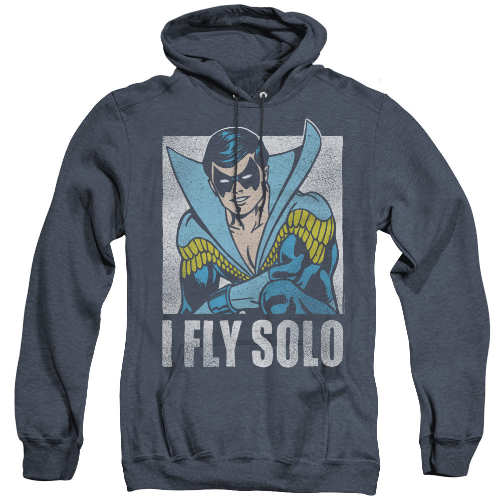 AN OFFCIALLY LICENSED DC FLY SOLO ADULT UNISEX HEATHER PULLOVER HOODIE NAVY