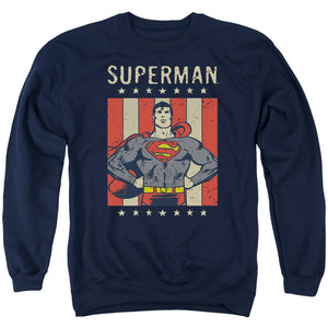 AN OFFCIALLY LICENSED DC RETRO LIBERTY ADULT UNISEX CREWNECK SWEATSHIRT NAVY