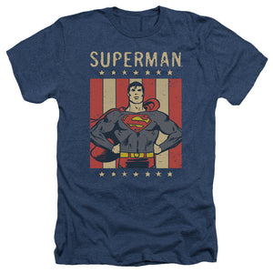 AN OFFCIALLY LICENSED DC RETRO LIBERTY MEN'S HEATHER T-SHIRT NAVY