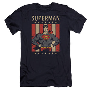 AN OFFCIALLY LICENSED DC RETRO LIBERTY MEN'S PREMIUM SLIM FIT T-SHIRT NAVY
