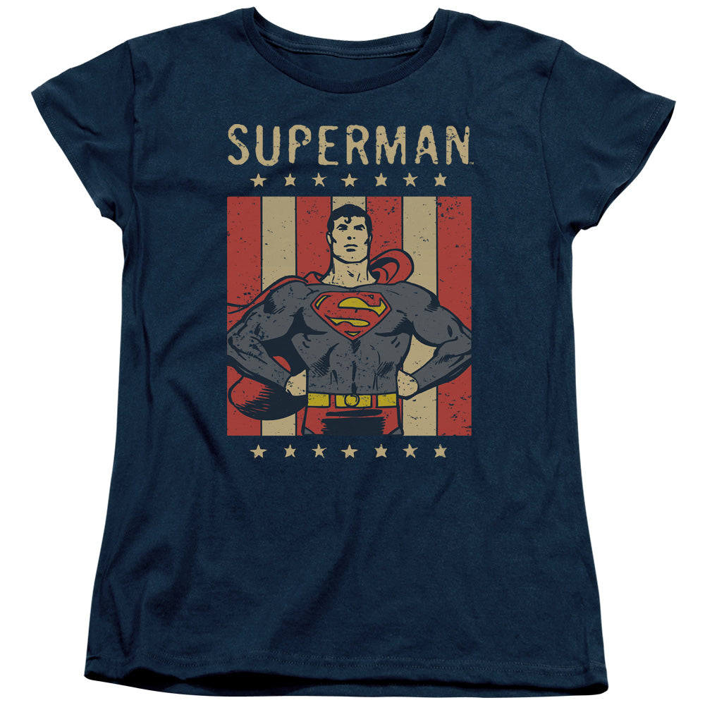 AN OFFCIALLY LICENSED DC RETRO LIBERTY WOMEN'S REGULAR FIT T-SHIRT NAVY