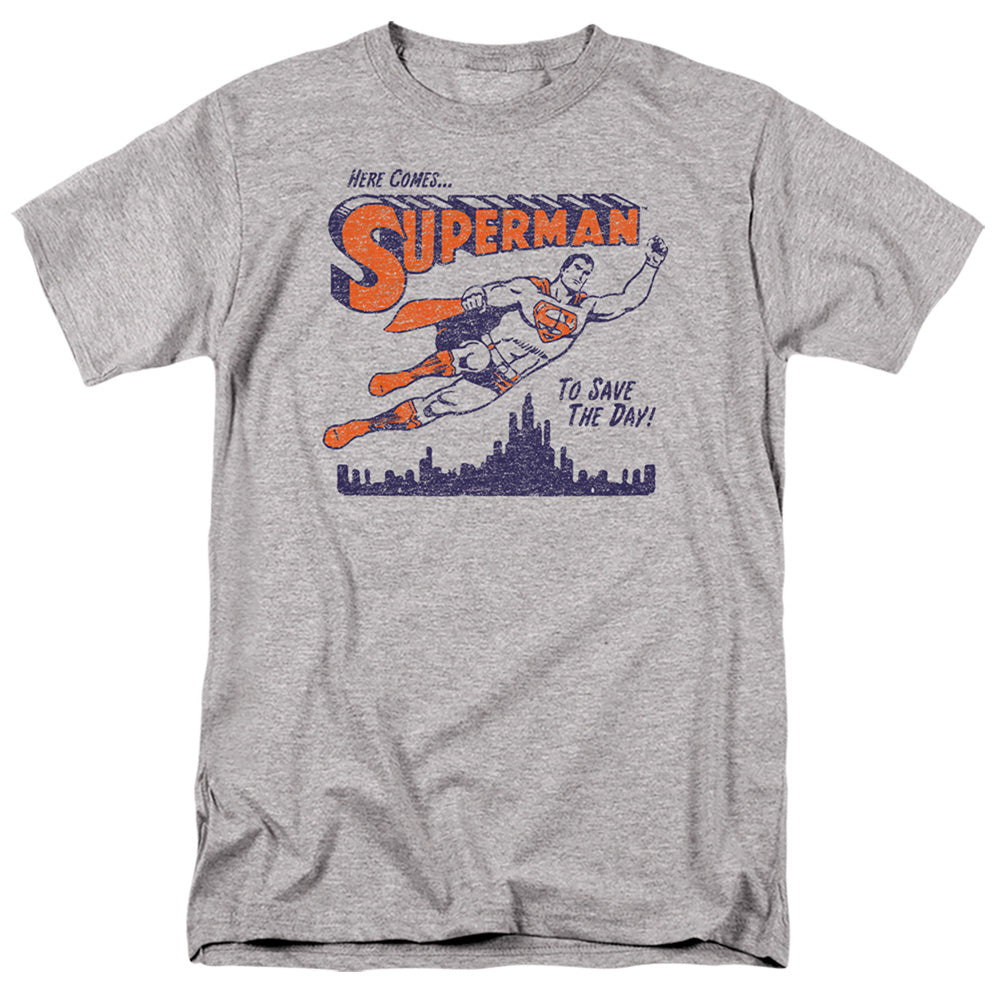 AN OFFCIALLY LICENSED DC SAVES THE DAY MEN'S REGULAR FIT T-SHIRT ATHLETIC HEATHER