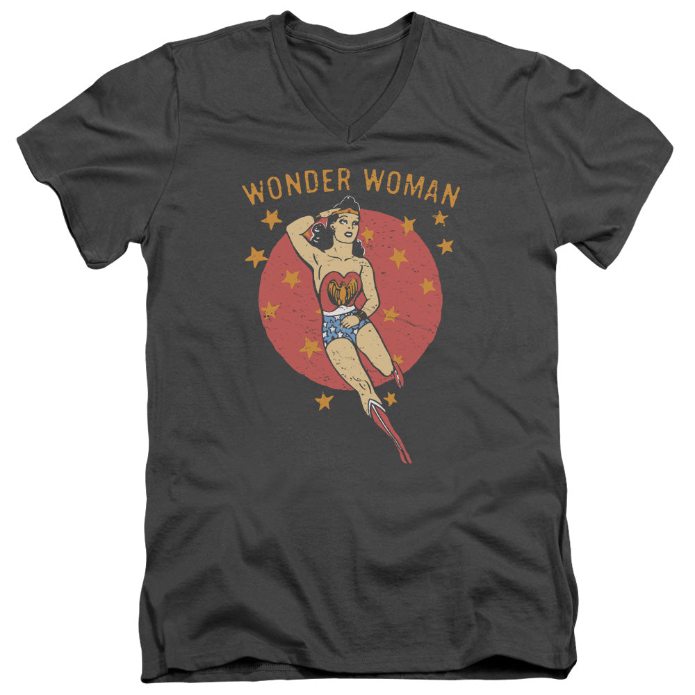 AN OFFCIALLY LICENSED DC WONDER CIRCLE MEN'S V-NECK T-SHIRT CHARCOAL