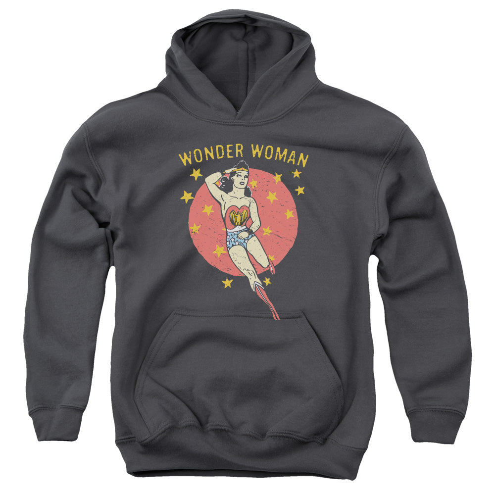 AN OFFCIALLY LICENSED DC WONDER CIRCLE YOUTH HOODIE CHARCOAL