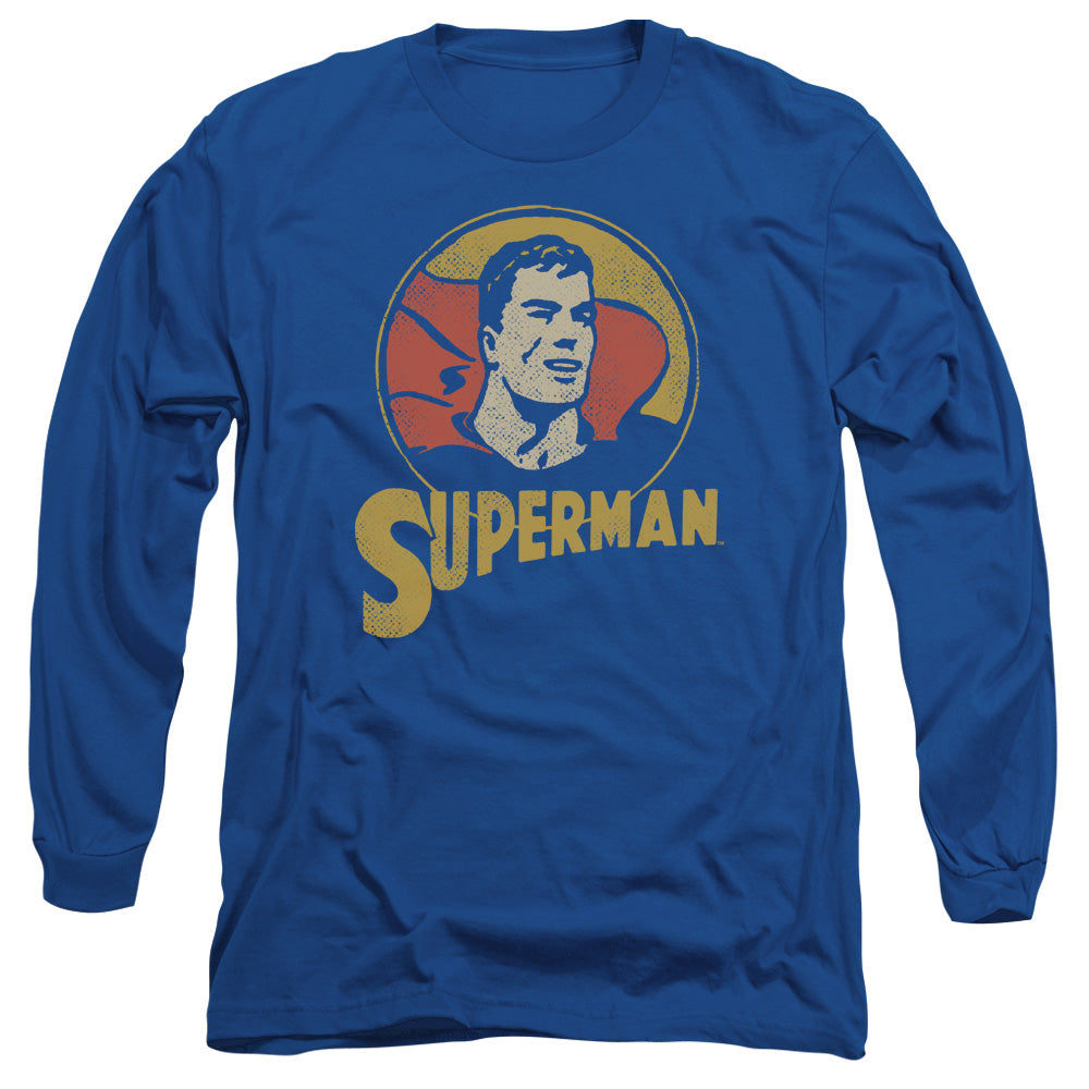 AN OFFCIALLY LICENSED DC SUPER CIRCLE MEN'S LONG SLEEVE T-SHIRT ROYAL