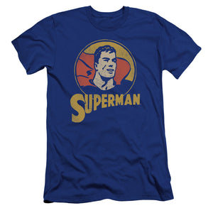 AN OFFCIALLY LICENSED DC SUPER CIRCLE MEN'S PREMIUM SLIM FIT T-SHIRT ROYAL