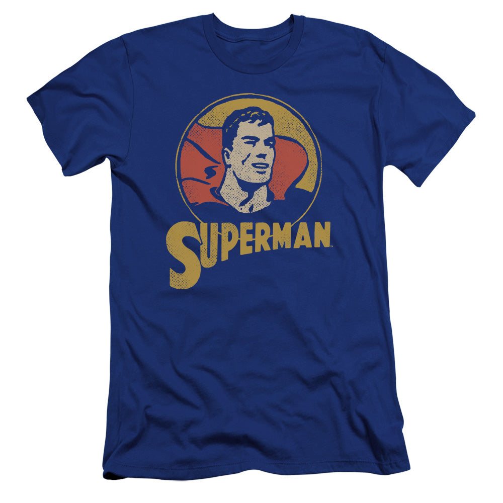 AN OFFCIALLY LICENSED DC SUPER CIRCLE MEN'S PREMIUM SLIM FIT T-SHIRT ROYAL