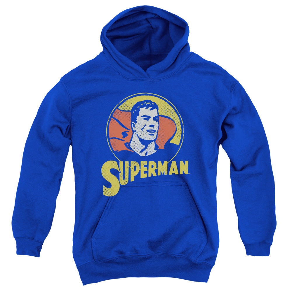 AN OFFCIALLY LICENSED DC SUPER CIRCLE YOUTH HOODIE ROYAL