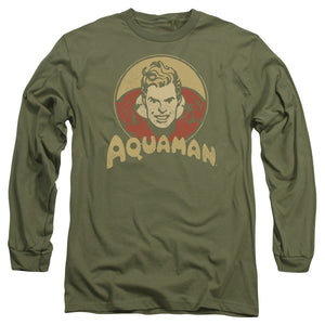 AN OFFCIALLY LICENSED DC AQUA CIRCLE MEN'S LONG SLEEVE T-SHIRT MILITARY GREEN