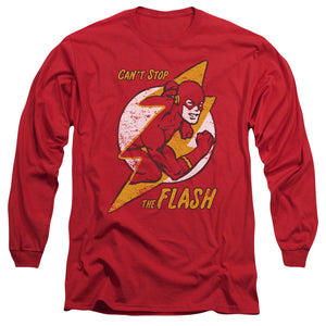 AN OFFCIALLY LICENSED DC FLASH FLASH BOLT MEN'S LONG SLEEVE T-SHIRT RED