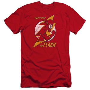 AN OFFCIALLY LICENSED DC FLASH FLASH BOLT MEN'S PREMIUM SLIM FIT T-SHIRT RED