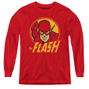 AN OFFCIALLY LICENSED DC FLASH FLASH CIRCLE YOUTH LONG SLEEVE T-SHIRT RED