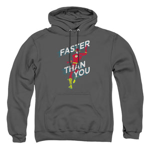 AN OFFCIALLY LICENSED DC FLASH FASTER THAN YOU ADULT UNISEX PULLOVER HOODIE CHARCOAL