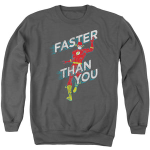 AN OFFCIALLY LICENSED DC FLASH FASTER THAN YOU ADULT UNISEX CREWNECK SWEATSHIRT CHARCOAL