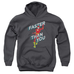 AN OFFCIALLY LICENSED DC FLASH FASTER THAN YOU YOUTH HOODIE CHARCOAL