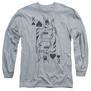 AN OFFCIALLY LICENSED DC BAT CARD MEN'S LONG SLEEVE T-SHIRT ATHLETIC HEATHER