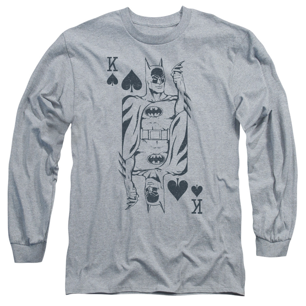 AN OFFCIALLY LICENSED DC BAT CARD MEN'S LONG SLEEVE T-SHIRT ATHLETIC HEATHER