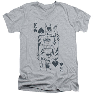 AN OFFCIALLY LICENSED DC BAT CARD MEN'S V-NECK T-SHIRT ATHLETIC HEATHER