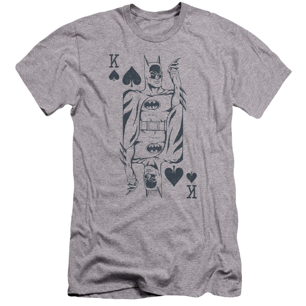 AN OFFCIALLY LICENSED DC BAT CARD MEN'S PREMIUM SLIM FIT T-SHIRT ATHLETIC HEATHER