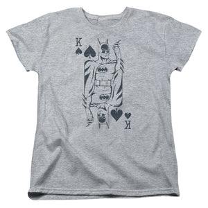 AN OFFCIALLY LICENSED DC BAT CARD WOMEN'S REGULAR FIT T-SHIRT ATHLETIC HEATHER