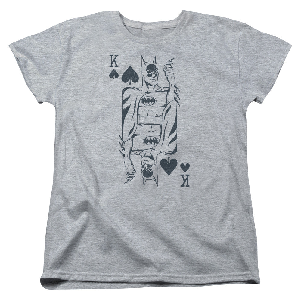 AN OFFCIALLY LICENSED DC BAT CARD WOMEN'S REGULAR FIT T-SHIRT ATHLETIC HEATHER