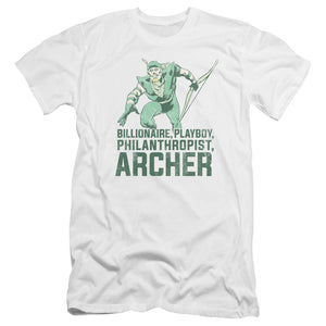 AN OFFCIALLY LICENSED DC ARCHER MEN'S PREMIUM SLIM FIT T-SHIRT WHITE
