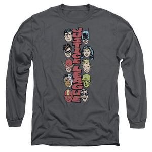 AN OFFCIALLY LICENSED DC STACKED JUSTICE MEN'S LONG SLEEVE T-SHIRT CHARCOAL