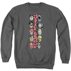 AN OFFCIALLY LICENSED DC STACKED JUSTICE ADULT UNISEX CREWNECK SWEATSHIRT CHARCOAL