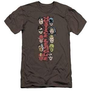 AN OFFCIALLY LICENSED DC STACKED JUSTICE MEN'S PREMIUM SLIM FIT T-SHIRT CHARCOAL