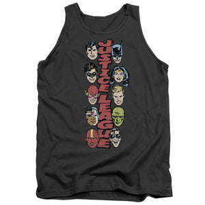 AN OFFCIALLY LICENSED DC STACKED JUSTICE ADULT UNISEX TANK TOP CHARCOAL