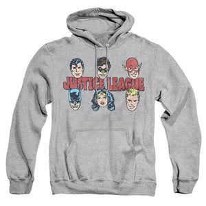 AN OFFCIALLY LICENSED DC JUSTICE LINEUP ADULT UNISEX PULLOVER HOODIE ATHLETIC HEATHER