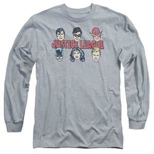 AN OFFCIALLY LICENSED DC JUSTICE LINEUP MEN'S LONG SLEEVE T-SHIRT ATHLETIC HEATHER