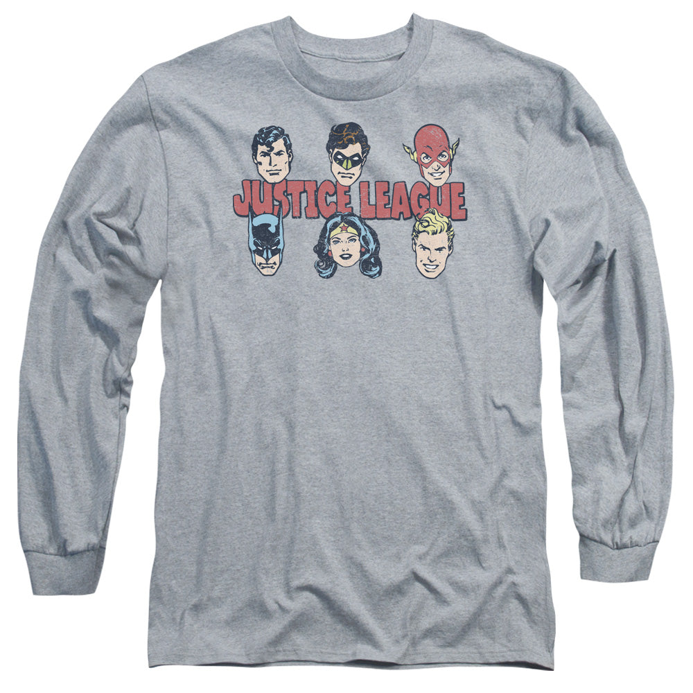 AN OFFCIALLY LICENSED DC JUSTICE LINEUP MEN'S LONG SLEEVE T-SHIRT ATHLETIC HEATHER